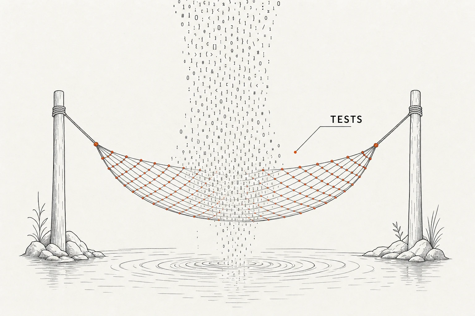 A test safety net catching the code waterfall