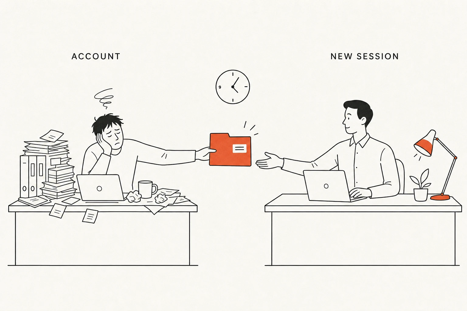 Write the account, then hand the case to a fresh session