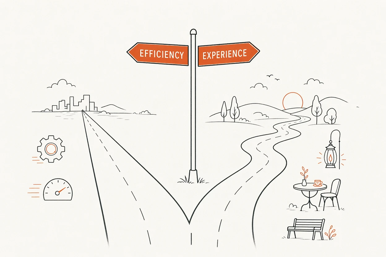 The road forks into efficiency and experience