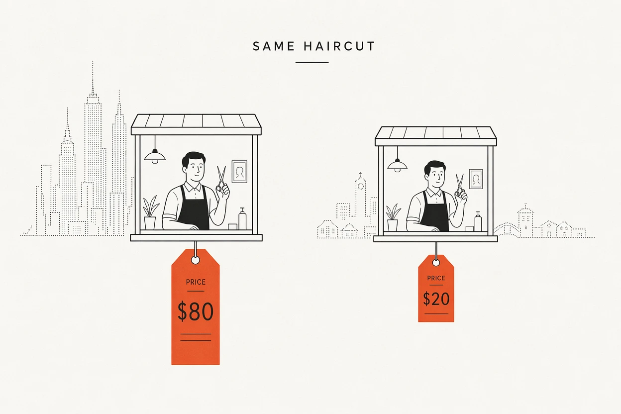 Two identical barbers, two very different price tags
