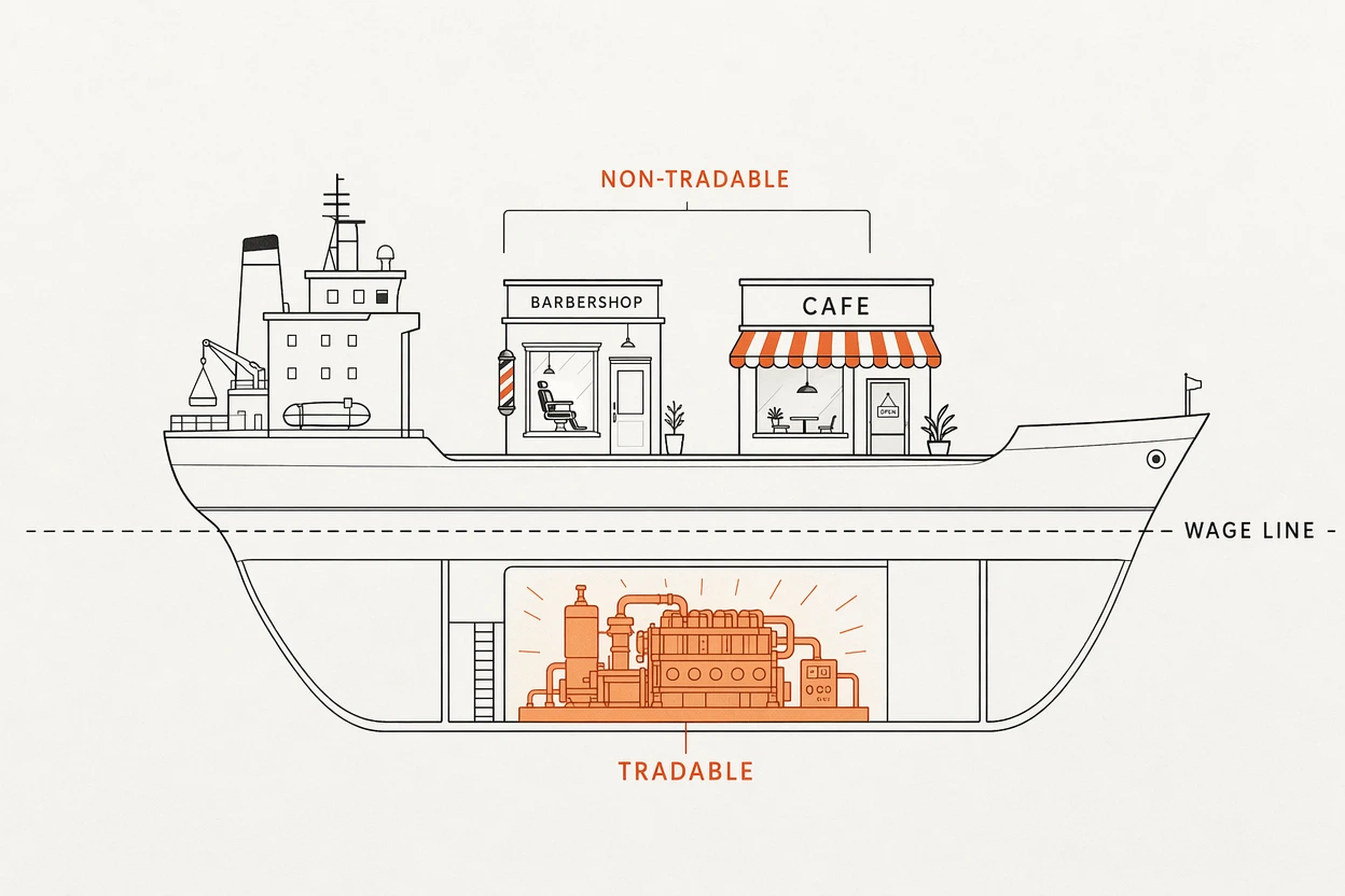 The tradable engine below the waterline sets the wage line